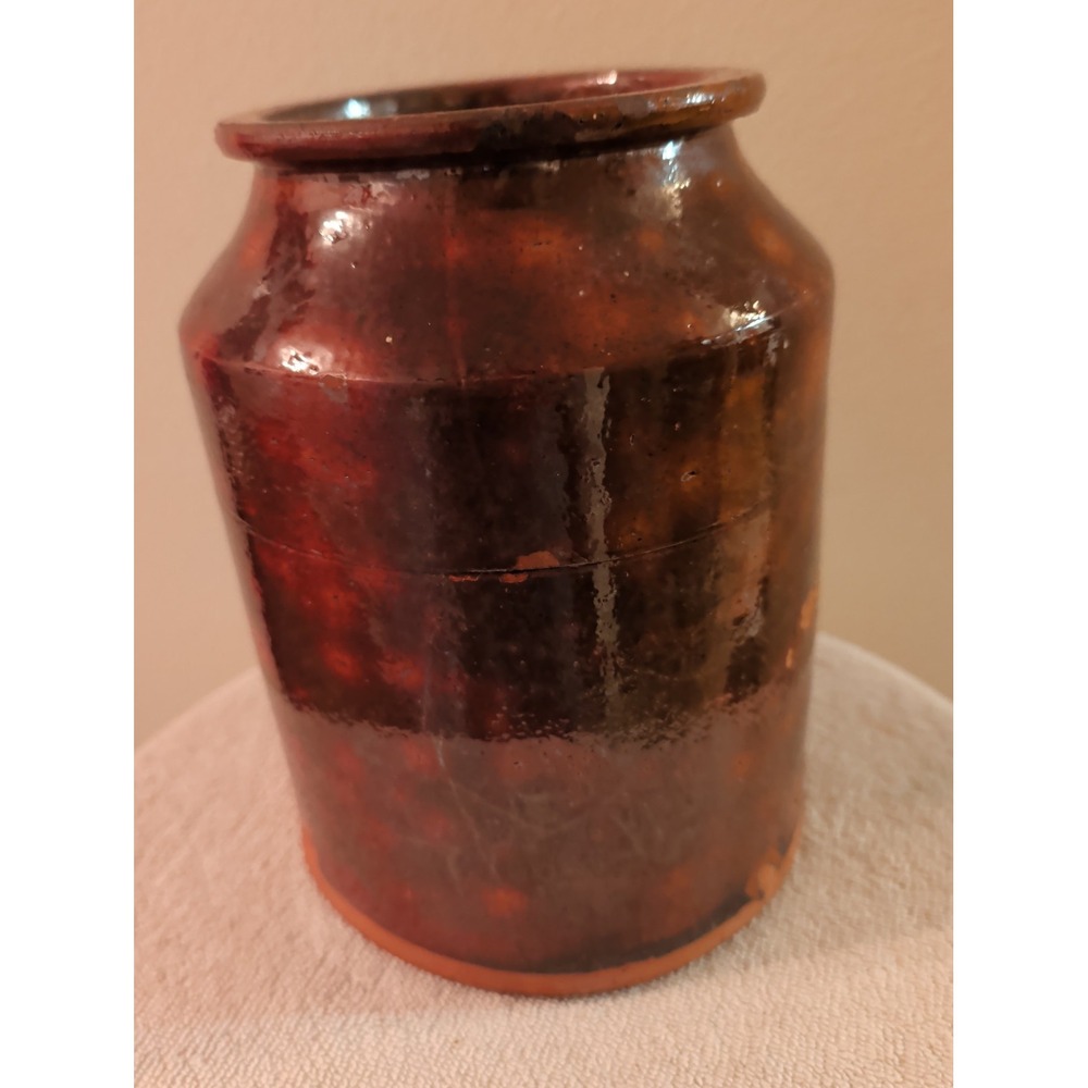 RARE Redware Galena Pottery Storage Jar from Estate Mid 1800s. Primitive